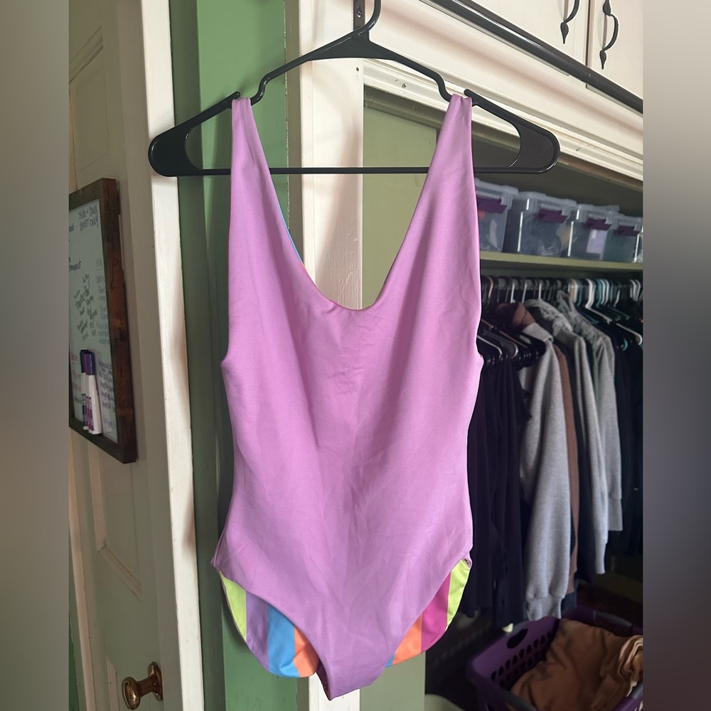 Small Long Londre 'The Minimalist' Violet Dawn/Rainbow Stripe One Piece Swimsuit